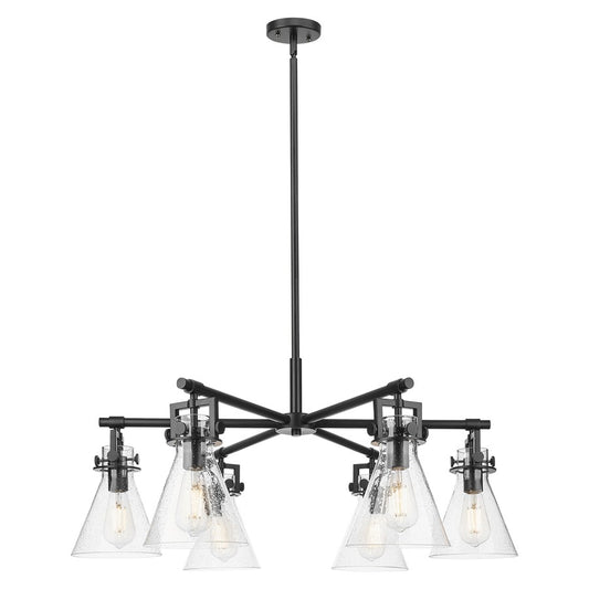Innovations Newton Cone 26in 6-Light Chandelier | Industrial Matte Black and Seedy Glass | Kitchen Island & Dining Room | Model 411-6CR-BK-G411-7SDY