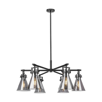 Innovations Newton Cone 6Lt 26" Stem Chandelier, BK/SM - 411-6CR-BK-G411-7SM