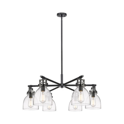 Innovations Newton Bell 6Lt 26" Stem Chandelier, BK/Clear - 411-6CR-BK-G412-7CL