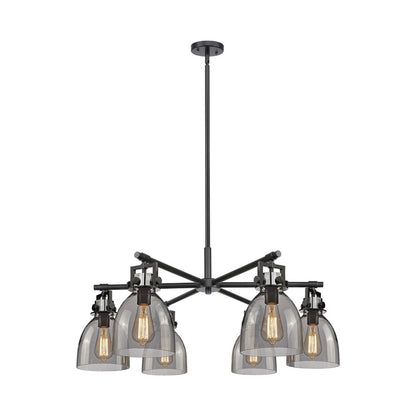Innovations Newton Bell 6Lt 26" Stem Chandelier, BK/SM - 411-6CR-BK-G412-7SM