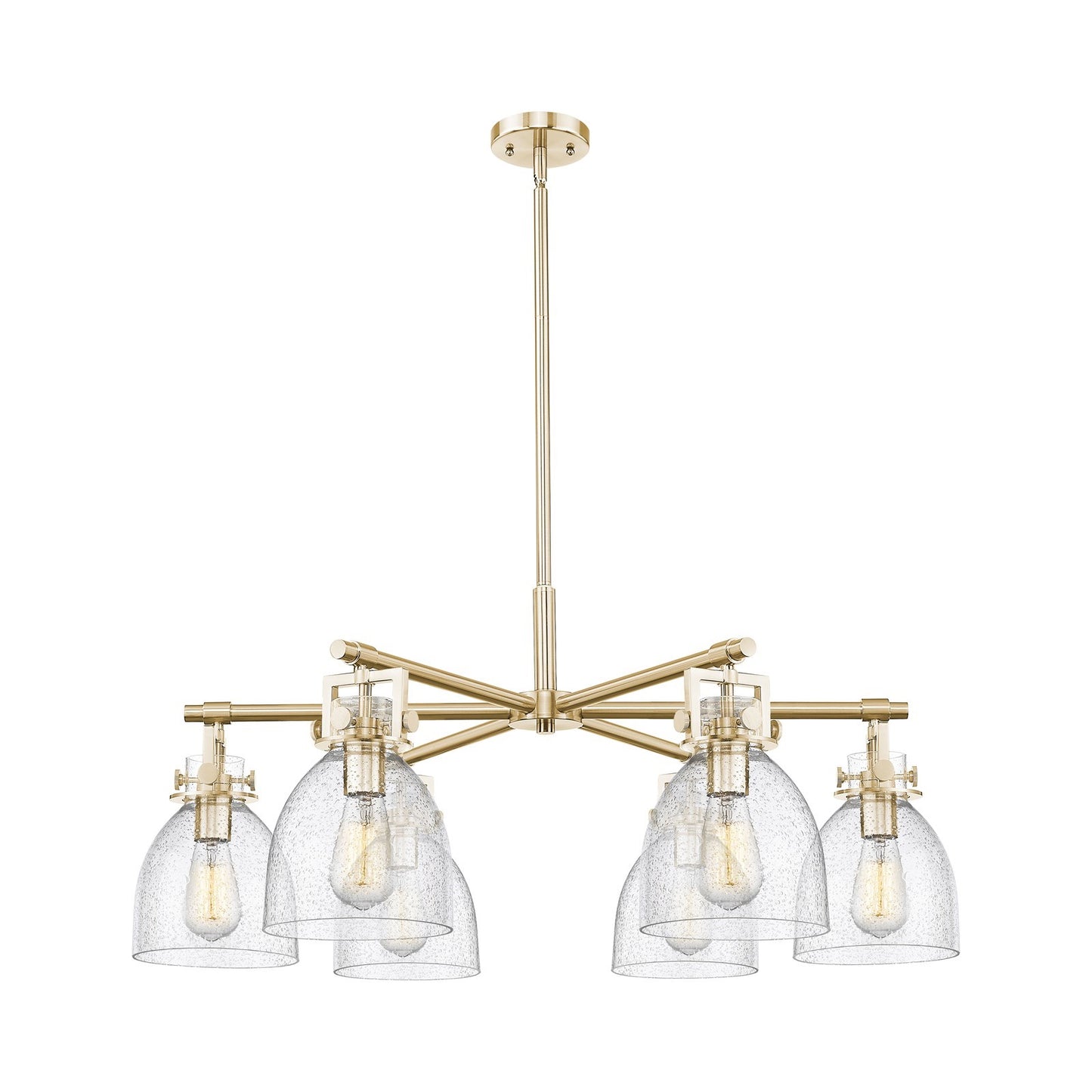 Innovations Newton Bell 35in 6-Light Chandelier | Industrial Champagne Bronze and Seedy Glass | Dining Room & Foyer | Model 411-6CR-CB-G412-7SDY