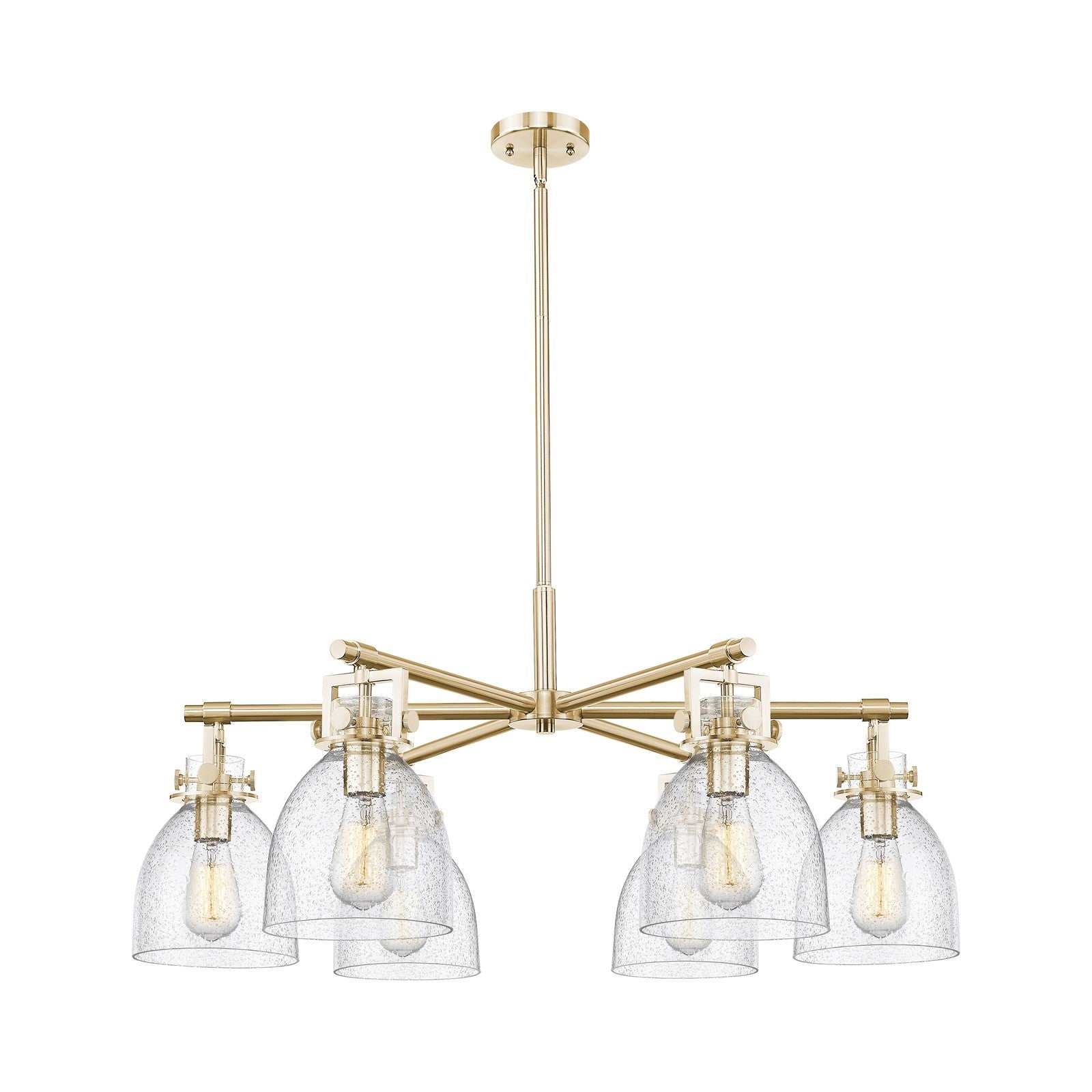 Innovations Newton Bell 35in 6-Light Chandelier | Industrial Champagne Bronze and Seedy Glass | Dining Room & Foyer | Model 411-6CR-CB-G412-7SDY