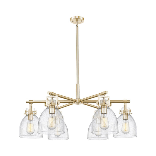 Innovations Newton Bell 35in 6-Light Chandelier | Industrial Champagne Bronze and Seedy Glass | Dining Room & Foyer | Model 411-6CR-CB-G412-7SDY