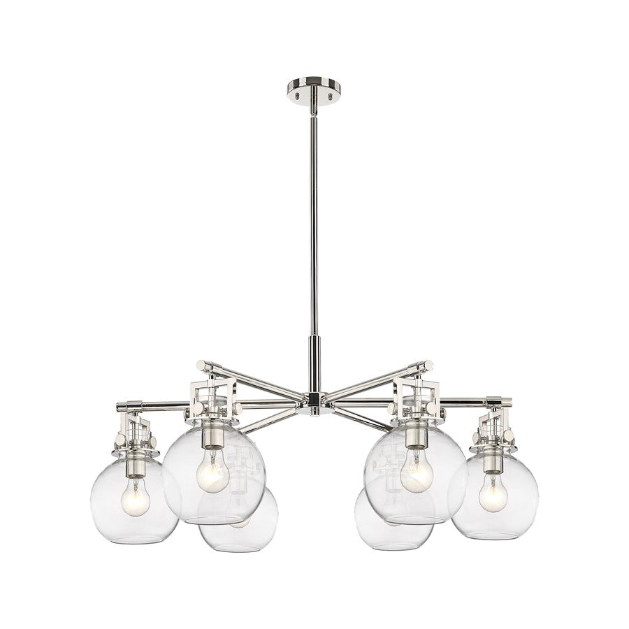 Innovations Newton Sphere 6Lt 26" Stem Chandelier, PN/CL - 411-6CR-PN-G410-7CL
