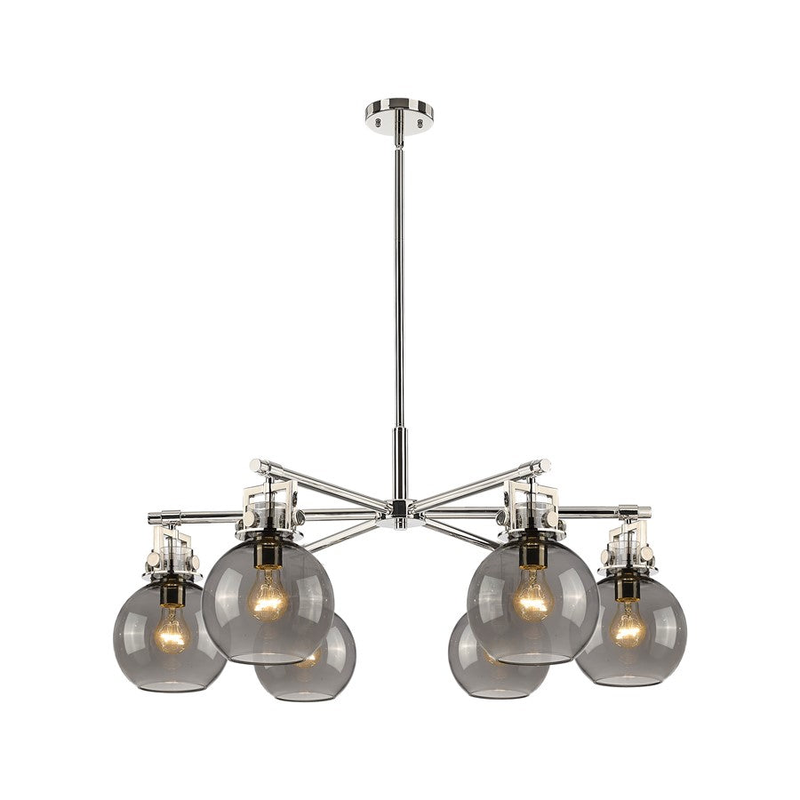 Innovations Newton Sphere 6Lt 26" Stem Chandelier, PN/SM - 411-6CR-PN-G410-7SM