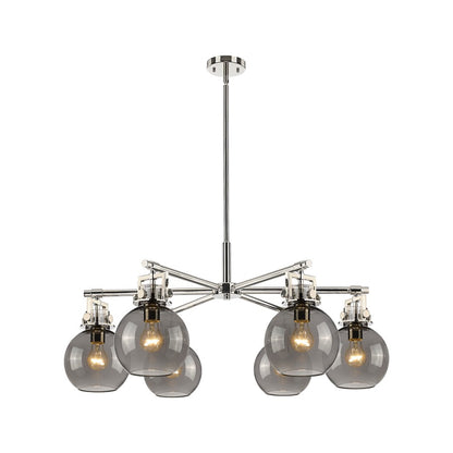 Innovations Newton Sphere 6Lt 26" Stem Chandelier, PN/SM - 411-6CR-PN-G410-7SM