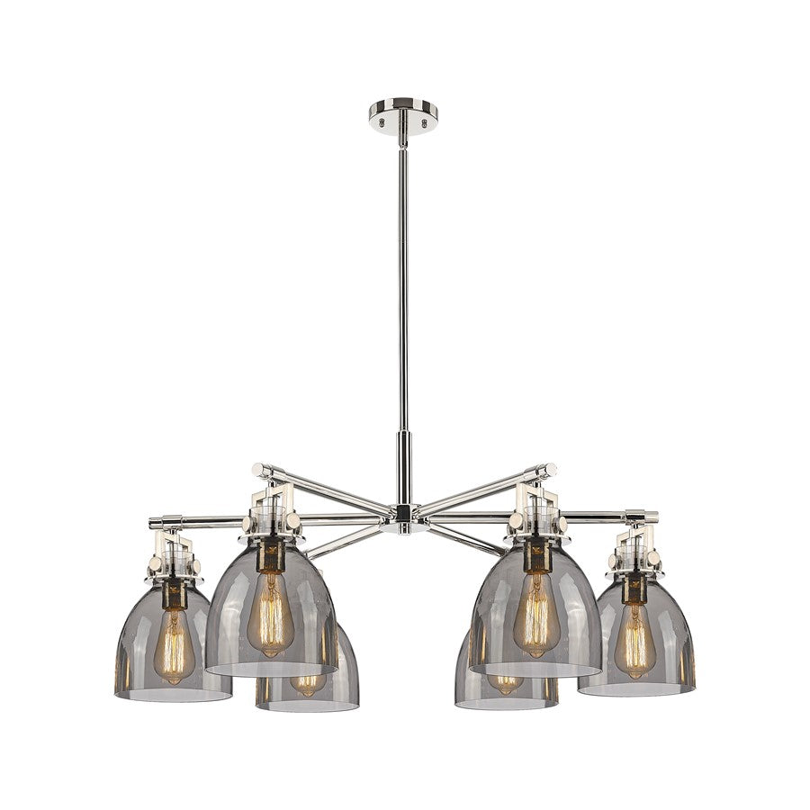Innovations Newton Bell 6Lt 26" Stem Chandelier, PN/Smoke - 411-6CR-PN-G412-7SM