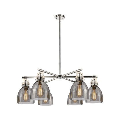 Innovations Newton Bell 6Lt 26" Stem Chandelier, PN/Smoke - 411-6CR-PN-G412-7SM