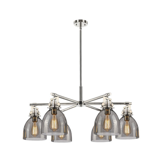 Innovations Newton Bell 6Lt 26" Stem Chandelier, PN/Smoke - 411-6CR-PN-G412-7SM