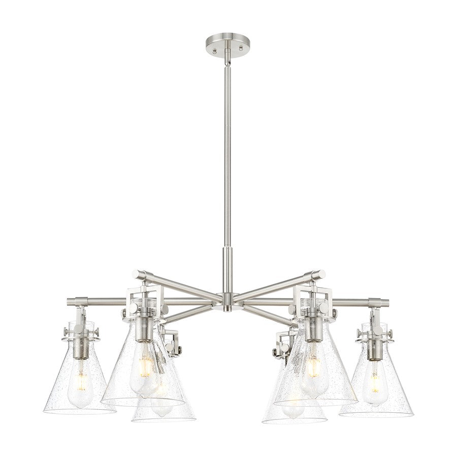 Innovations Newton Cone 26in 6-Light Chandelier | Industrial Satin Nickel and Seedy Glass | Dining Room & Living Room | Model 411-6CR-SN-G411-7SDY