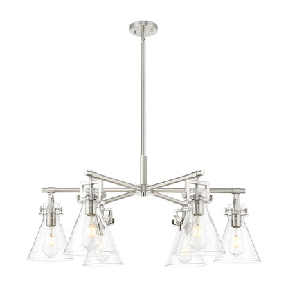 Innovations Newton Cone 26in 6-Light Chandelier | Industrial Satin Nickel and Seedy Glass | Dining Room & Living Room | Model 411-6CR-SN-G411-7SDY