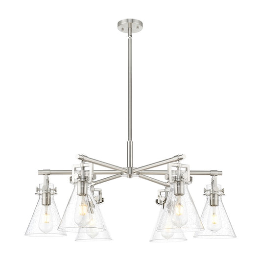 Innovations Newton Cone 26in 6-Light Chandelier | Industrial Satin Nickel and Seedy Glass | Dining Room & Living Room | Model 411-6CR-SN-G411-7SDY