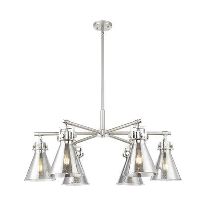 Innovations Newton Cone 6Lt 26" Stem Chandelier, SN/Smoke - 411-6CR-SN-G411-7SM