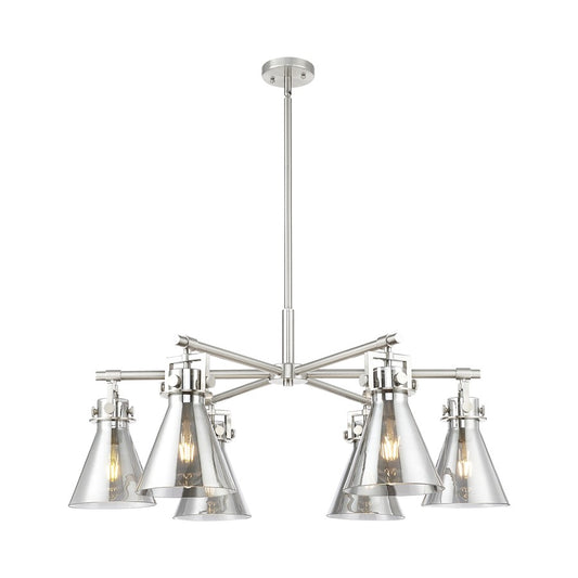Innovations Newton Cone 6Lt 26" Stem Chandelier, SN/Smoke - 411-6CR-SN-G411-7SM
