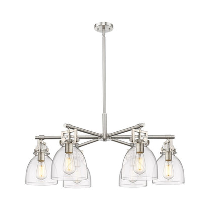 Innovations Newton Bell 6Lt 26" Stem Chandelier, SN/Clear - 411-6CR-SN-G412-7CL