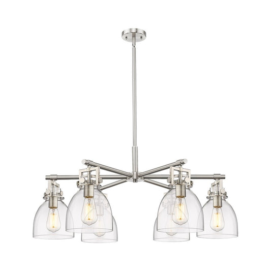 Innovations Newton Bell 6Lt 26" Stem Chandelier, SN/Clear - 411-6CR-SN-G412-7CL