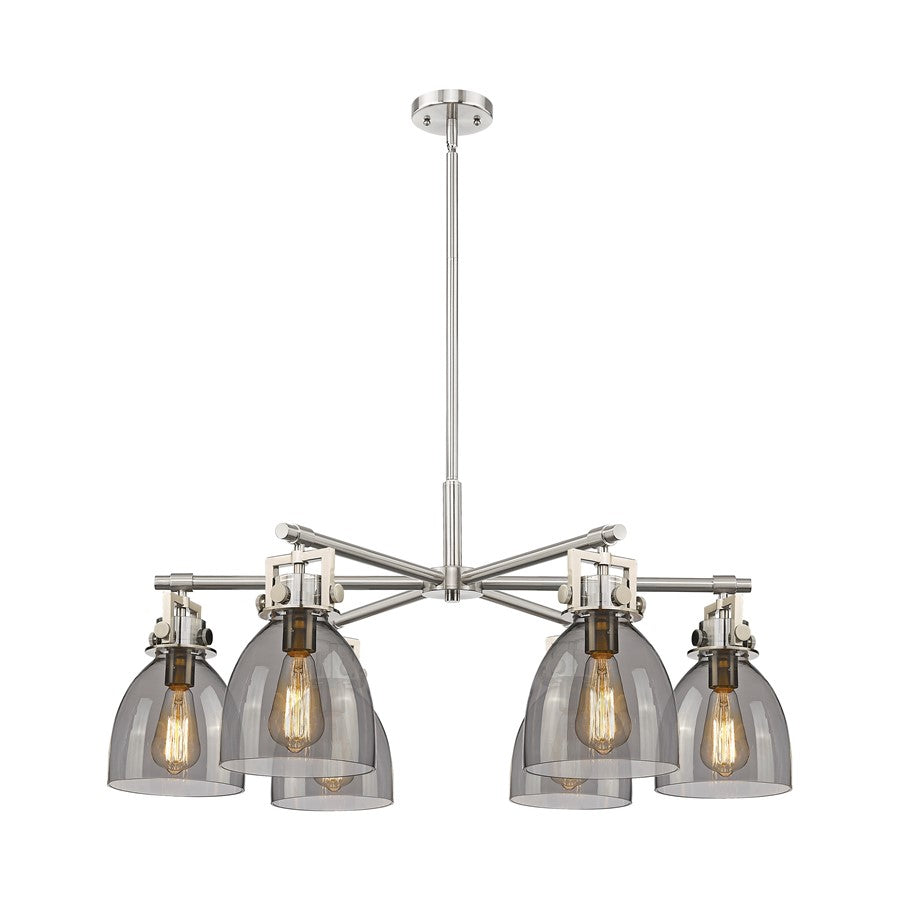 Innovations Newton Bell 6Lt 26" Stem Chandelier, SN/Smoke - 411-6CR-SN-G412-7SM