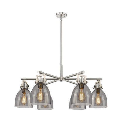 Innovations Newton Bell 6Lt 26" Stem Chandelier, SN/Smoke - 411-6CR-SN-G412-7SM