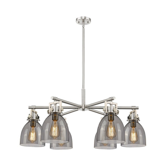 Innovations Newton Bell 6Lt 26" Stem Chandelier, SN/Smoke - 411-6CR-SN-G412-7SM