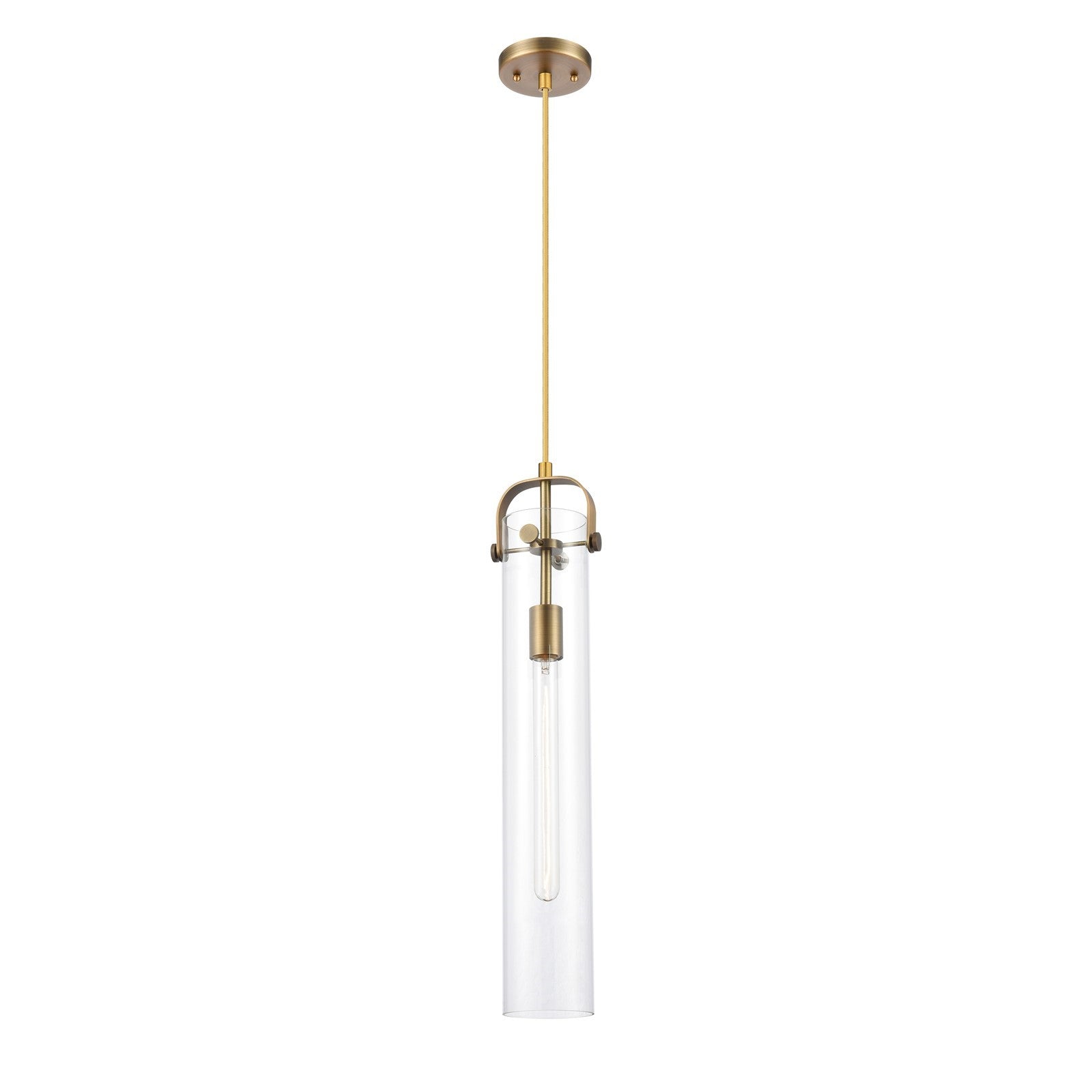 Innovations Pilaster 4.75in 1-Light Pendant | Industrial Brushed Brass and Clear Glass | Kitchen Island & Dining Room | Model 413-1PS-BB-G413-1S-4CL