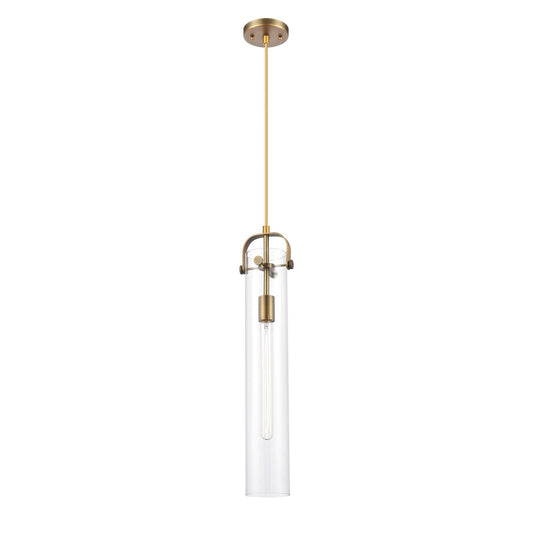 Innovations Pilaster 4.75in 1-Light Pendant | Industrial Brushed Brass and Clear Glass | Kitchen Island & Dining Room | Model 413-1PS-BB-G413-1S-4CL