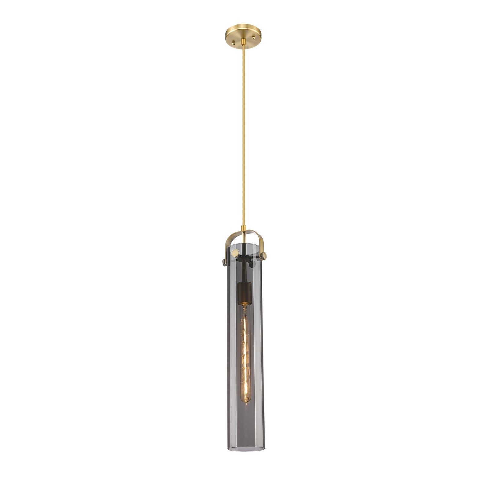 Innovations Pilaster 4.75in 1-Light Pendant | Industrial Brushed Brass and Light Smoke Glass | Kitchen Island & Dining | Model 413-1PS-BB-G413-1S-4SM