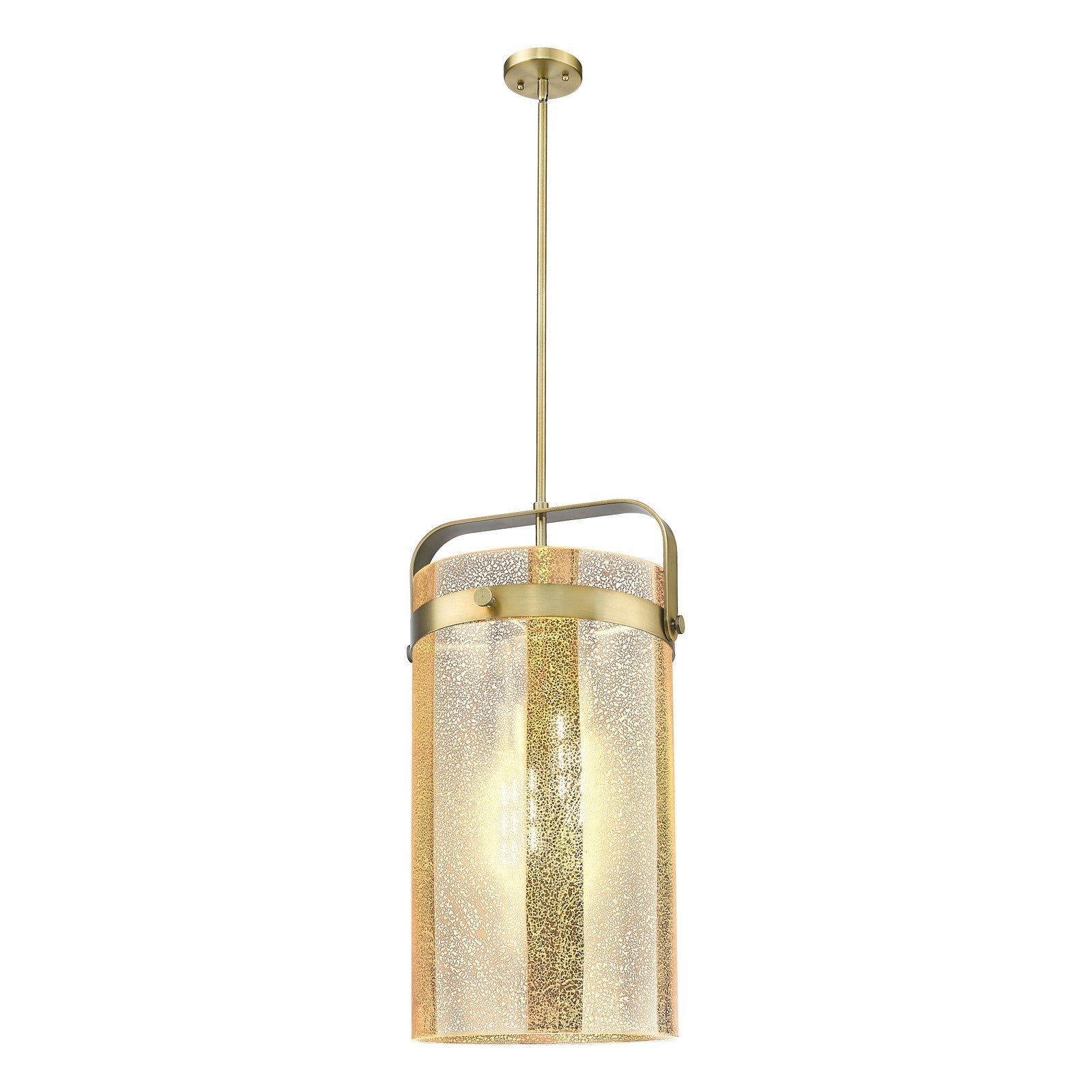 Innovations Pilaster 12in 4-Light Pendant | Industrial Brushed Brass and Mercury Glass | Kitchen Island & Dining Room | Model 413-4SL-BB-G413-4S-12ME