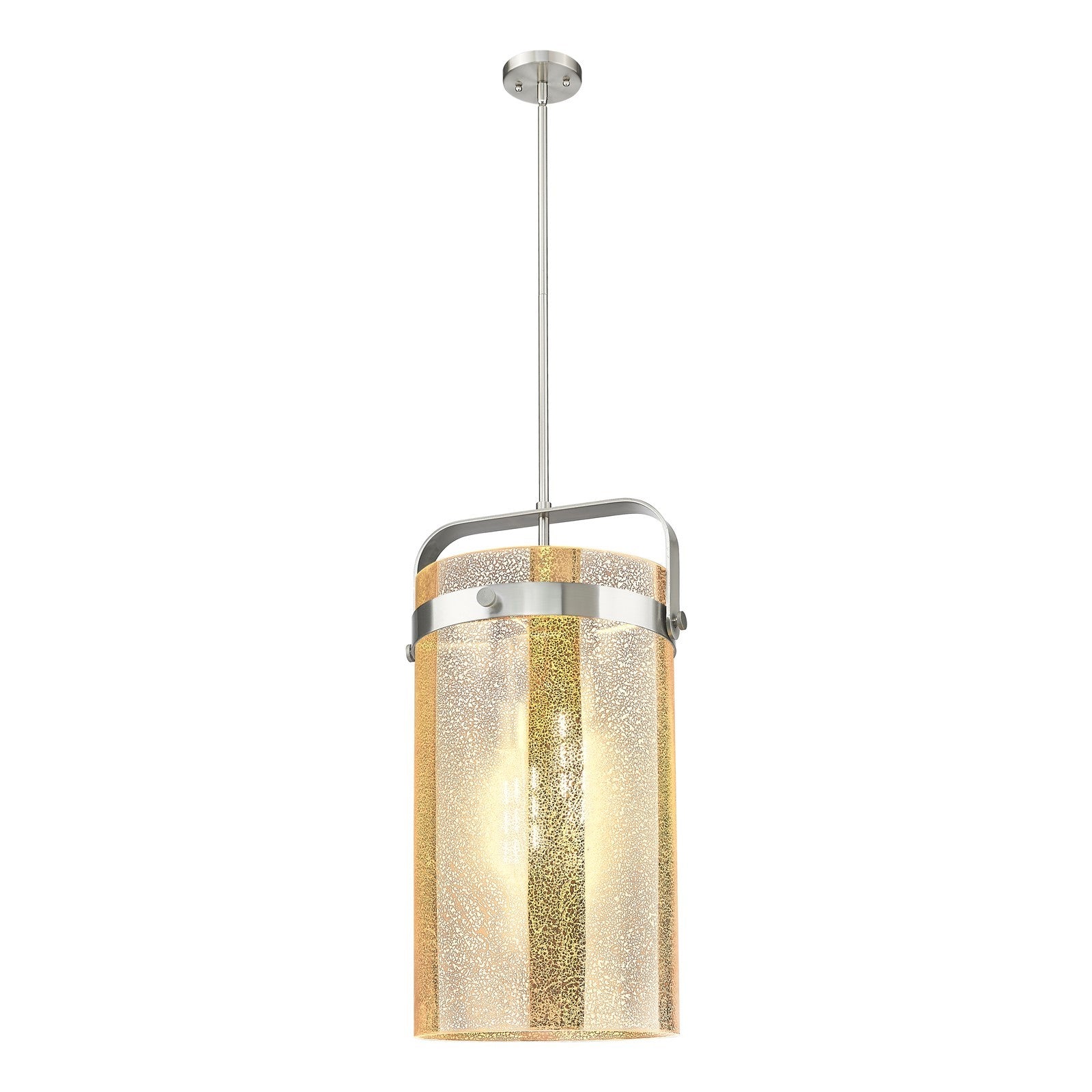 Innovations Pilaster 12in 4-Light Pendant | Industrial Satin Nickel and Mercury Glass | Kitchen Island & Dining Room | Model 413-4SL-SN-G413-4S-12ME
