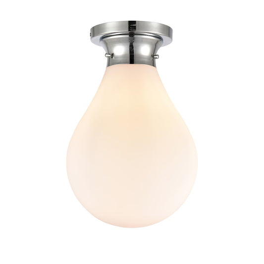 Innovations Genesis 14.75in 1-Light LED Flush Mount | Contemporary Polished Chrome and White Glass | Bathroom & Hallway | Model 414-1F-PC-10W-LED
