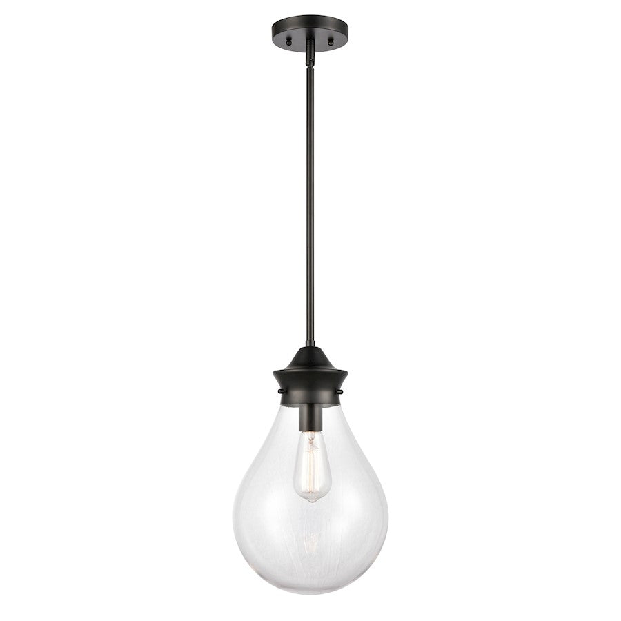 Innovations Lighting Genesis 10in 1-Light Mini Pendant | Contemporary Matte Black Steel and Clear Glass | Kitchen Island & | Model 414-1S-BK-10CL-LED