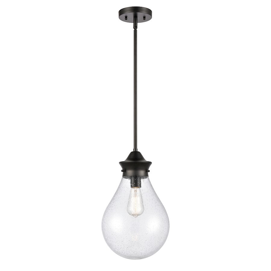 Innovations Genesis 16in 1-Light Mini Pendant | Contemporary Matte Black Steel and Amber Seedy Glass | Kitchen Island & Dining | Model 414-1S-BK-10SDY
