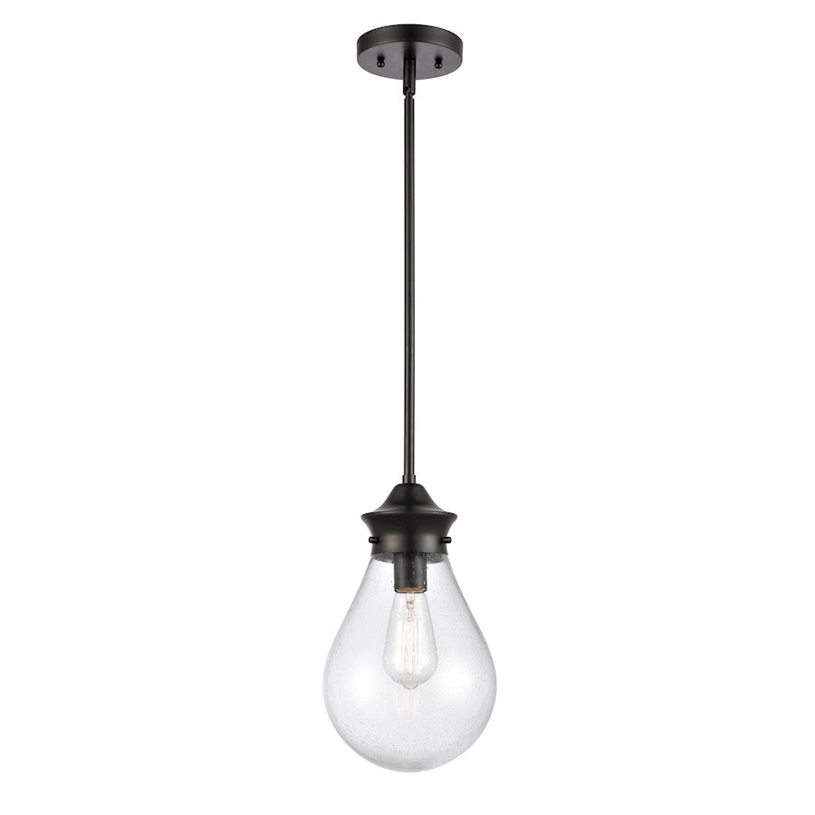 Innovations Genesis 13in 1-Light Mini Pendant | Contemporary Matte Black Steel and Seedy Glass | Kitchen Island & Dining Room | Model 414-1S-BK-8SDY