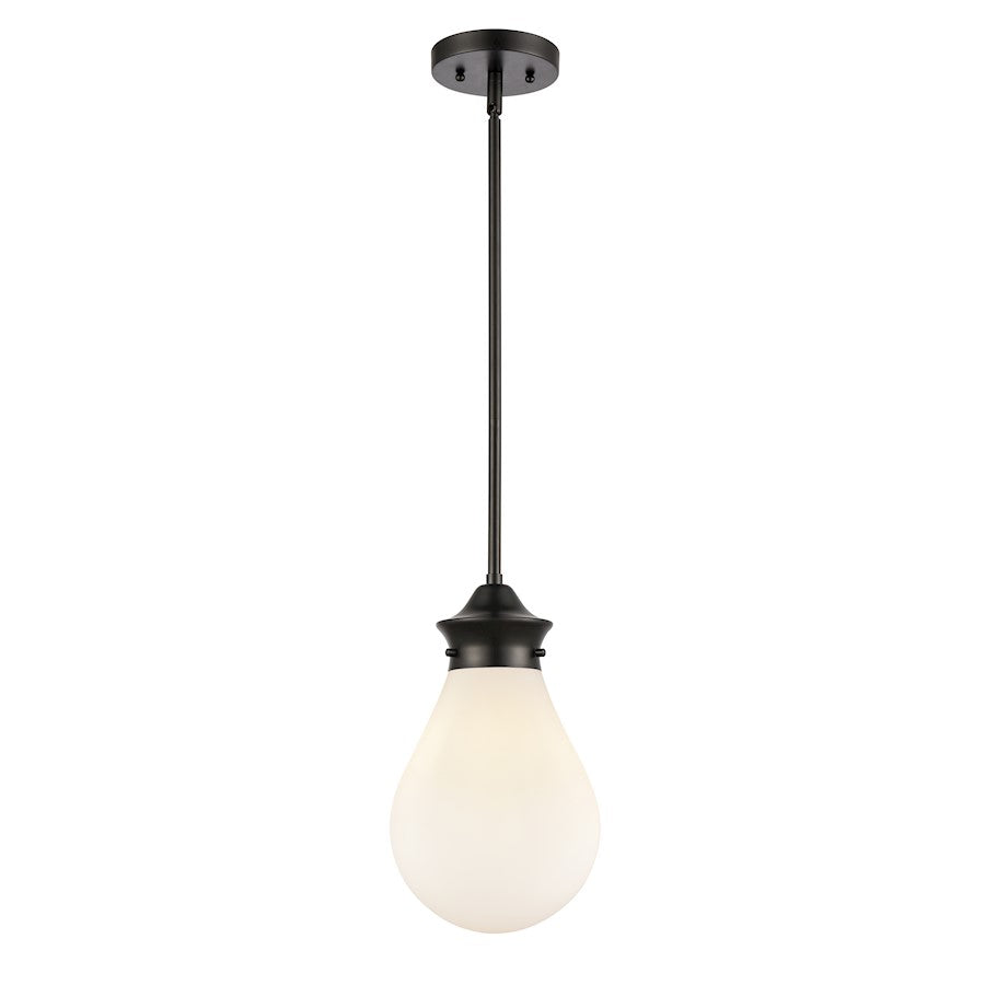 Innovations Genesis 13in 1-Light Mini Pendant | Contemporary Matte Black Steel and White Globe Glass | Kitchen Island & Dining | Model 414-1S-BK-8W-LED