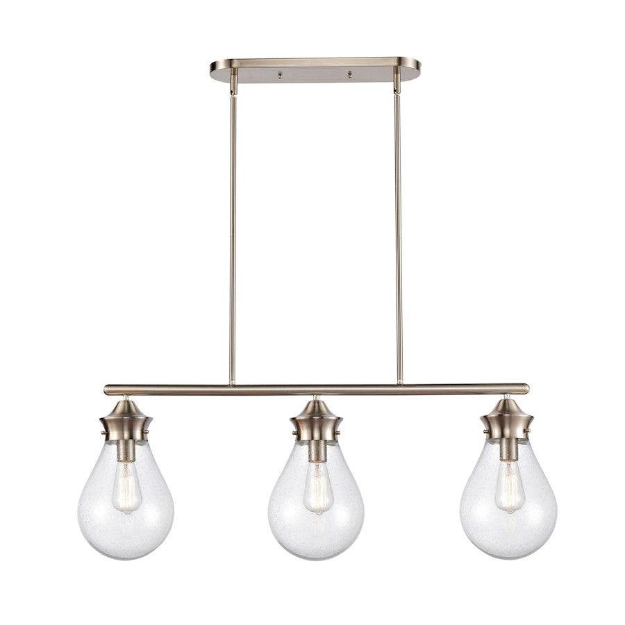 Innovations Genesis 39in 3-Light Island Pendant | Contemporary Satin Nickel Steel and Amber Seedy Glass | Kitchen Island & Dining | Model 414-3I-SN-8SDY