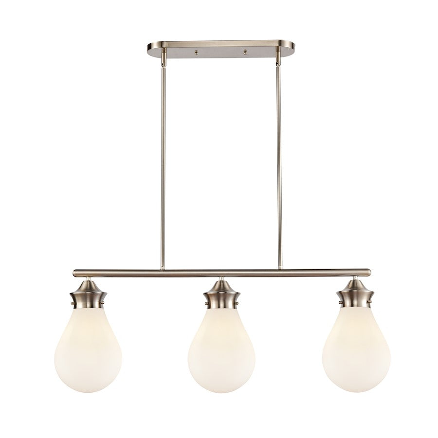 Innovations Genesis 39in 3-Light LED Island | Contemporary Satin Nickel Steel and White Glass | Kitchen Island & Dining Room | Model 414-3I-SN-8W-LED