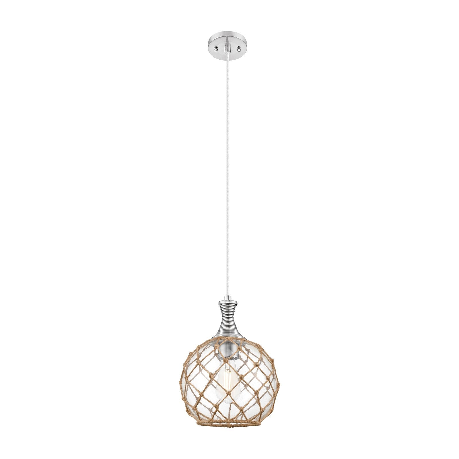 Innovations Astor 10in 1-Light Mini Pendant | Brushed Satin Nickel and Clear Glass Brown Rope | Kitchen Island & Dining | Model 415-1P-SN-G122-10RB