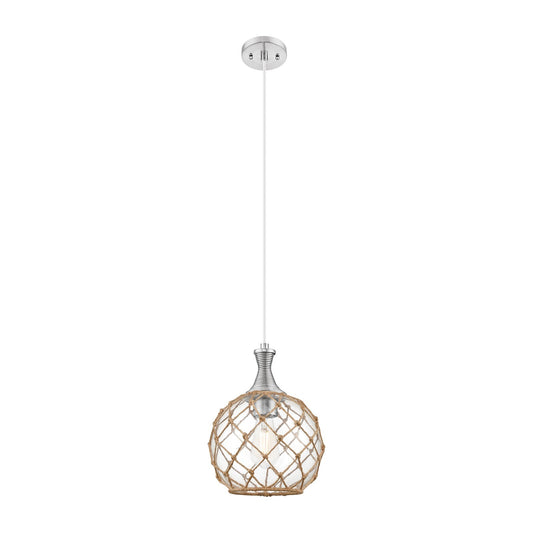 Innovations Astor 10in 1-Light Mini Pendant | Brushed Satin Nickel and Clear Glass Brown Rope | Kitchen Island & Dining | Model 415-1P-SN-G122-10RB