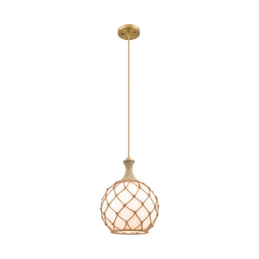 Innovations Astor 10in 1-Light Mini Pendant | Brushed Brass and Matte White Glass with Brown Rope | Kitchen Island | Model 415-1PR-BB-G121-10RB