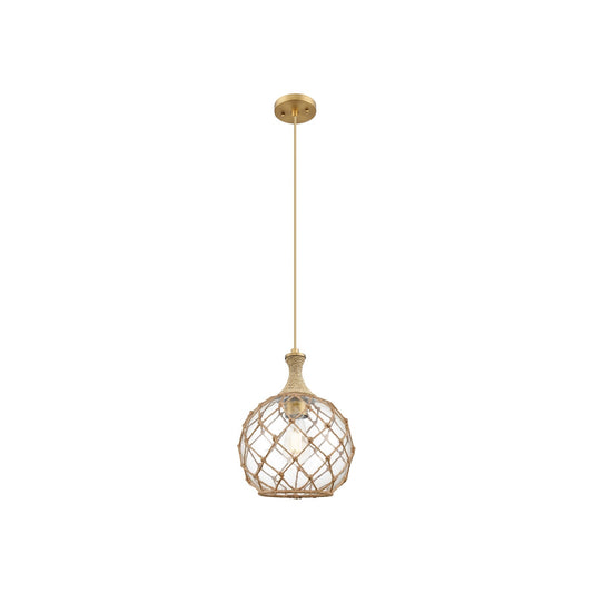 Innovations Astor 10in 1-Light Mini Pendant | Brushed Brass and Clear Glass with Brown Rope | Kitchen Island & Dining | Model 415-1PR-BB-G122-10RB