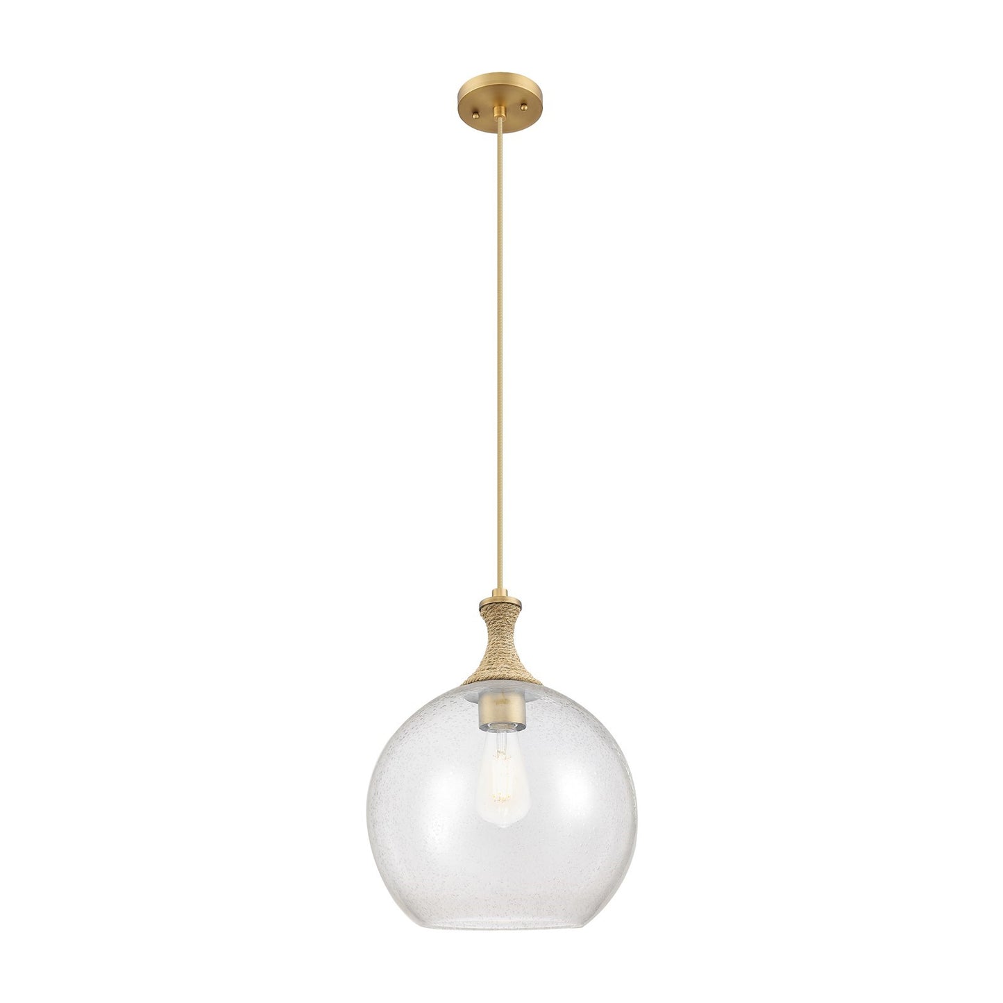 Innovations Astor 12in 1-Light Mini Pendant | Industrial Brushed Brass and Seedy Glass | Kitchen Island & Dining Room | Model 415-1PR-BB-G124-12