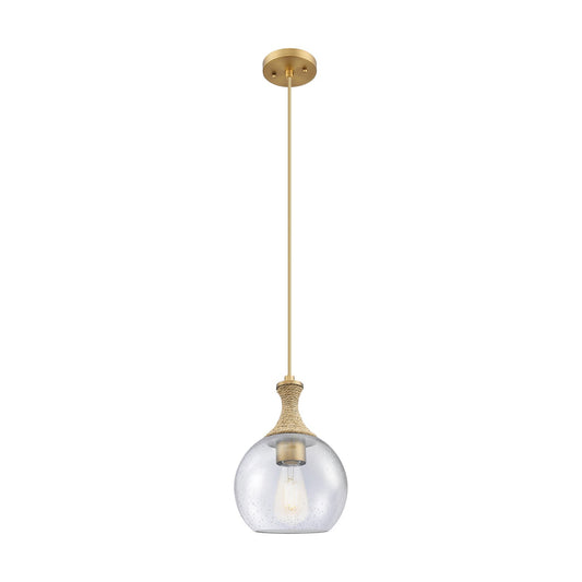 Innovations Astor 8in 1-Light Mini Pendant | Industrial Brushed Brass and Seedy Glass | Kitchen Island & Dining Room | Model 415-1PR-BB-G124-8