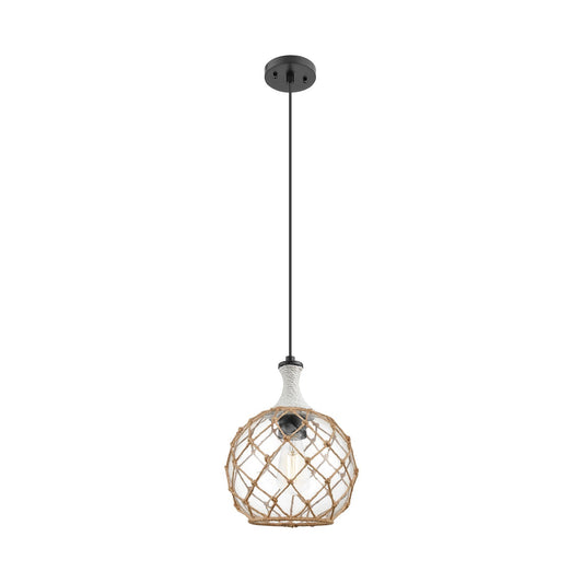 Innovations Astor 10in 1-Light Mini Pendant | Matte Black and Clear Glass with Brown Rope | Kitchen Island & Dining Room | Model 415-1PR-BK-G122-10RB