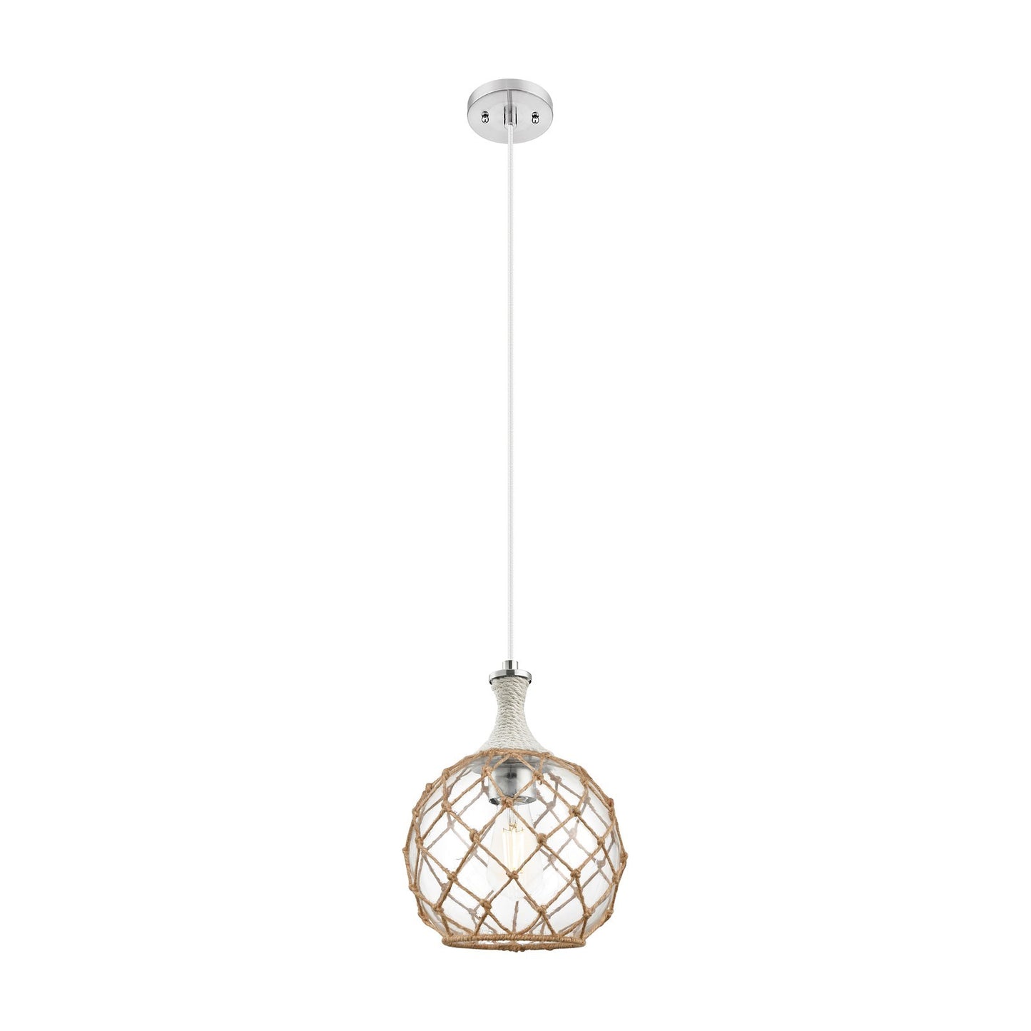 Innovations Astor 10in 1-Light Mini Pendant | Brushed Satin Nickel and Clear Glass Brown Rope | Kitchen Island & Dining | Model 415-1PR-SN-G122-10RB