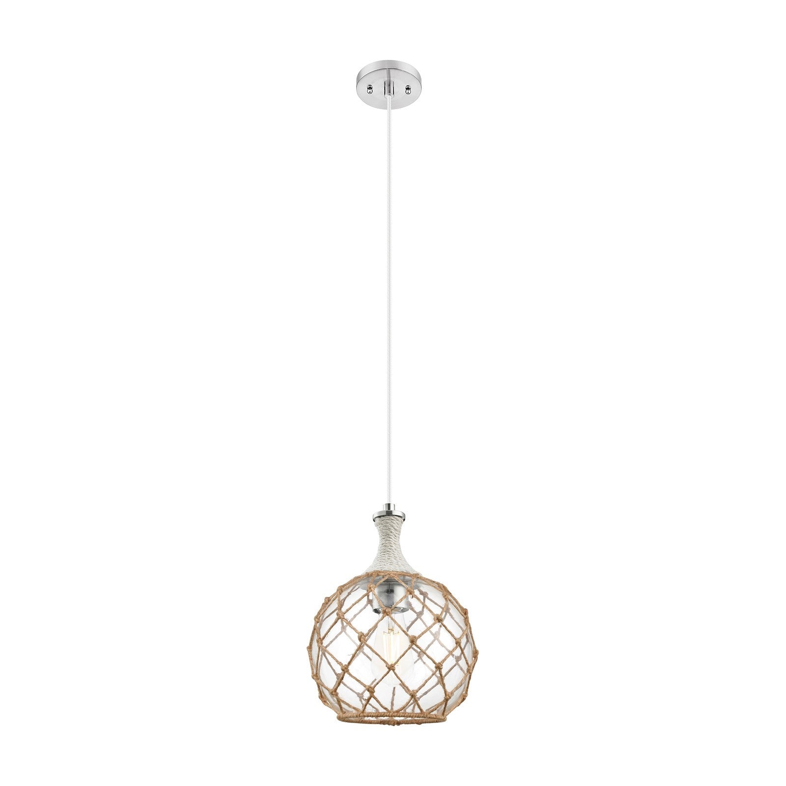 Innovations Astor 10in 1-Light Mini Pendant | Brushed Satin Nickel and Clear Glass Brown Rope | Kitchen Island & Dining | Model 415-1PR-SN-G122-10RB