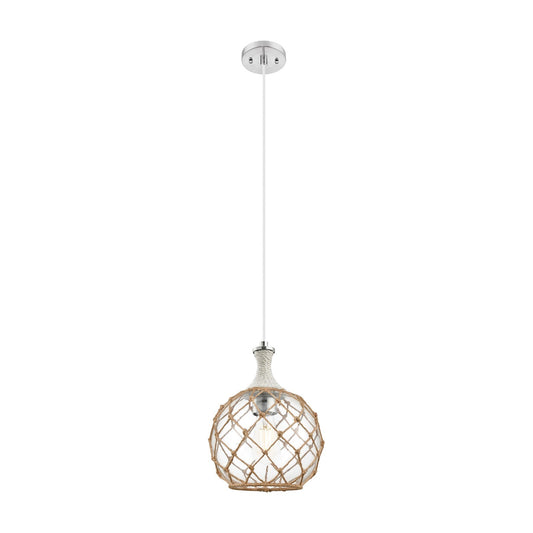 Innovations Astor 10in 1-Light Mini Pendant | Brushed Satin Nickel and Clear Glass Brown Rope | Kitchen Island & Dining | Model 415-1PR-SN-G122-10RB