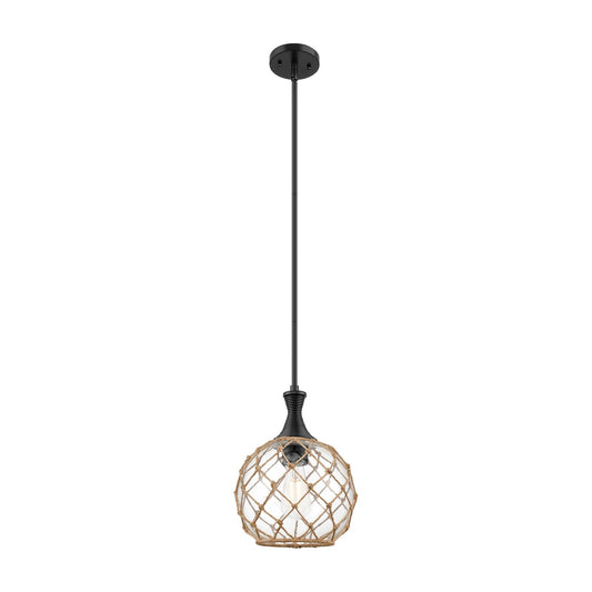 Innovations Astor 10in 1-Light Stem Hung Mini Pendant | Matte Black and Clear Glass Brown Rope | Kitchen Island & Dining | Model 415-1S-BK-G122-10RB