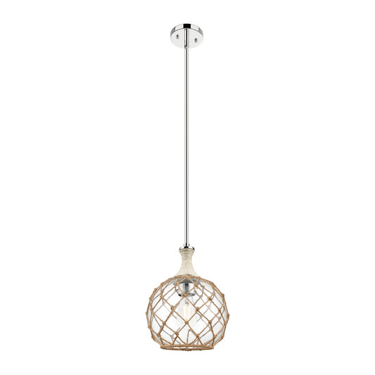 Innovations Astor 10in 1-Light Mini Pendant | Polished Nickel and Clear Glass with Brown Rope | Kitchen Island & Dining | Model 415-1SR-PN-G122-10RB