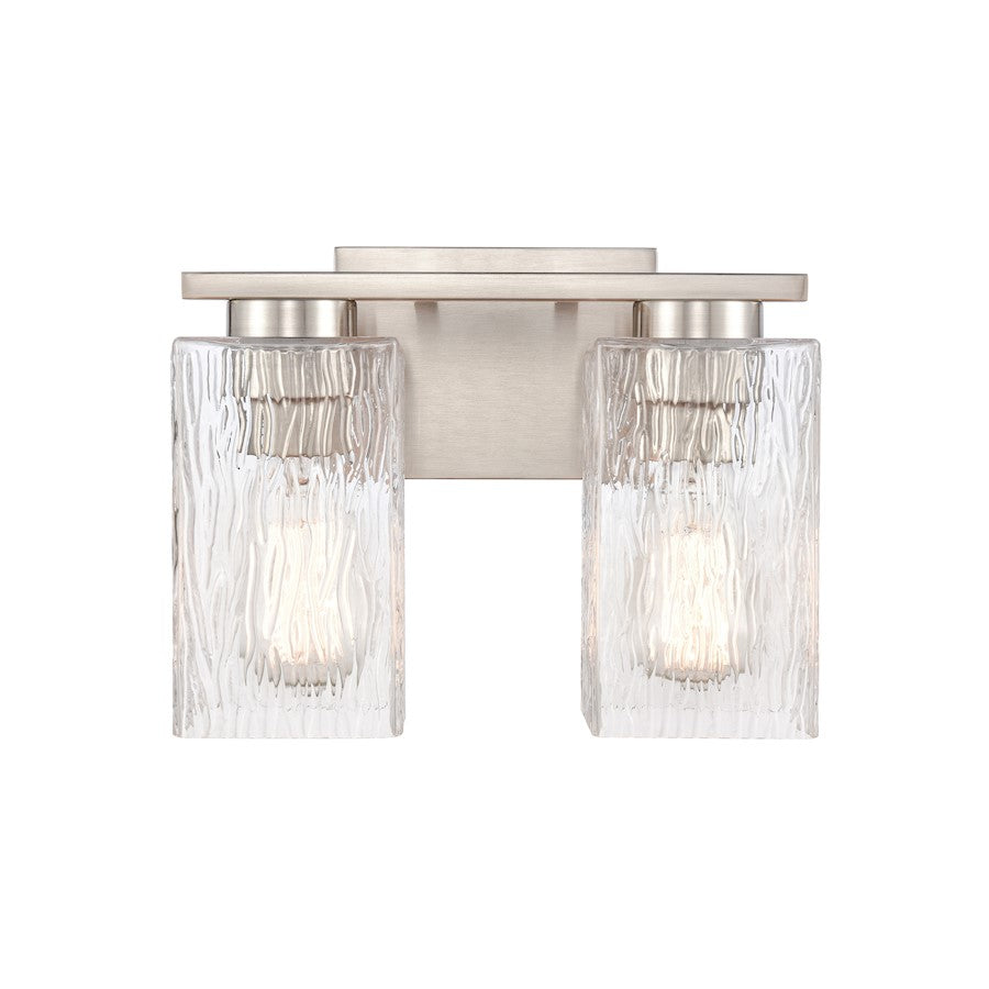 Innovations Lighting Juneau 11in 2-Light Bath Vanity | Contemporary Satin Nickel and Clear Rippled Glass | Bathroom Vanity | Model 419-2W-SN-CL-LED