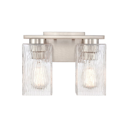 Innovations Lighting Juneau 11in 2-Light Bath Vanity | Contemporary Satin Nickel and Clear Rippled Glass | Bathroom Vanity | Model 419-2W-SN-CL-LED