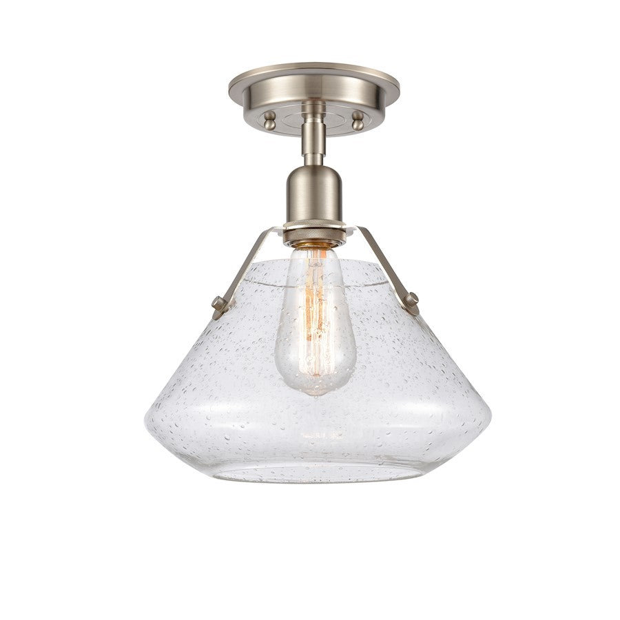 Innovations Luna 10.62in 1-Light LED Flush Mount | Retro Industrial Satin Nickel and Seedy Glass | Hallway & Bedroom | Model 422-1F-SN-10SDY-LED